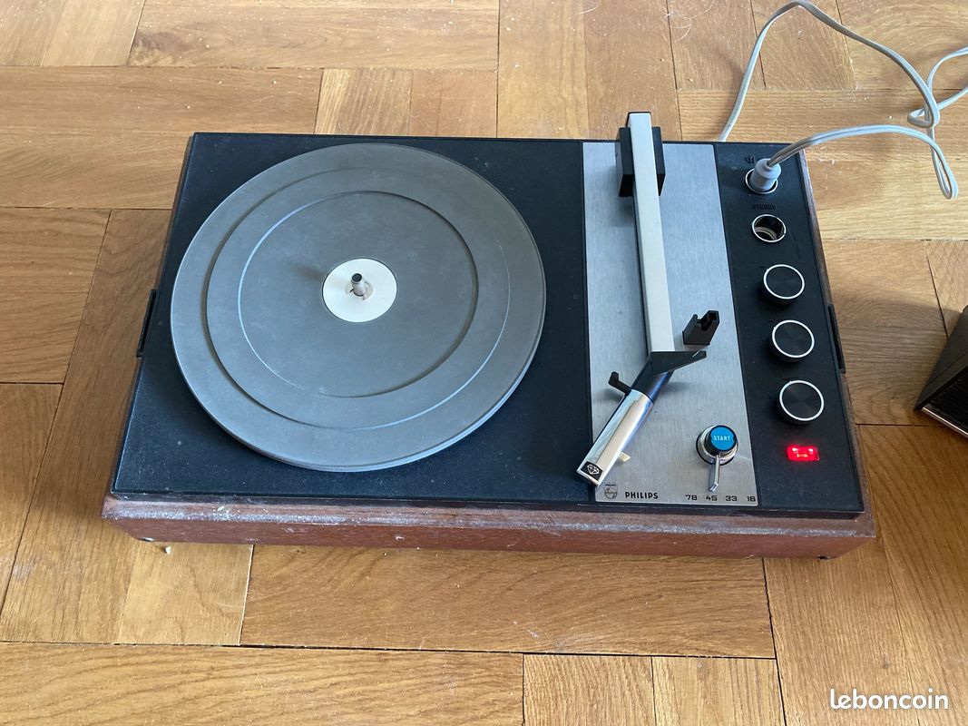 Tourne-Disque Philips Vintage – Platine Vinyle Stéréo – Diamant – Argenté
