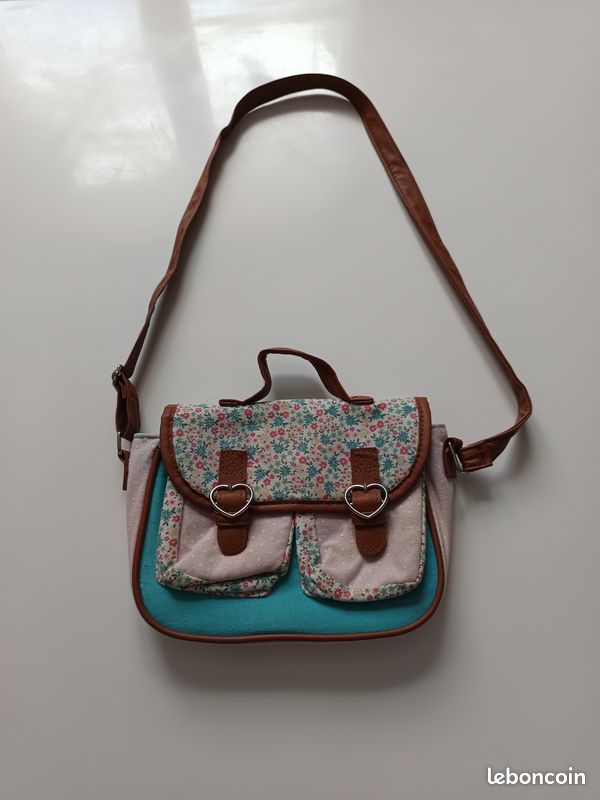 Sac à main rose, vert et marron avec des motifs fleurs (image 2)
