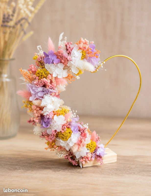 Couronne cœur florale de fleurs séchées-cadeau- fête des mères- bohème- mariage (image 1)