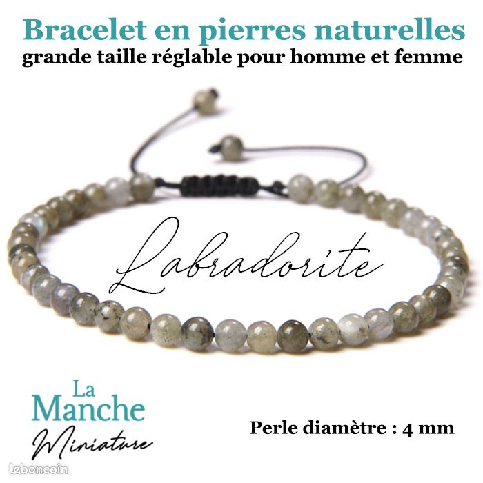 Bracelet en pierre naturelle | Labradorite | Perles de 4 mm | Taille réglable et ajustable (image 7)