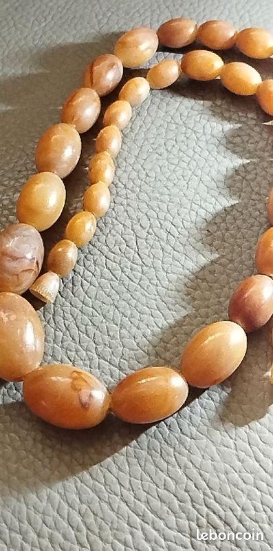 Collier Perles Vintage En Bakélite ? - Fantaisie Style Marbre - Très Bon état