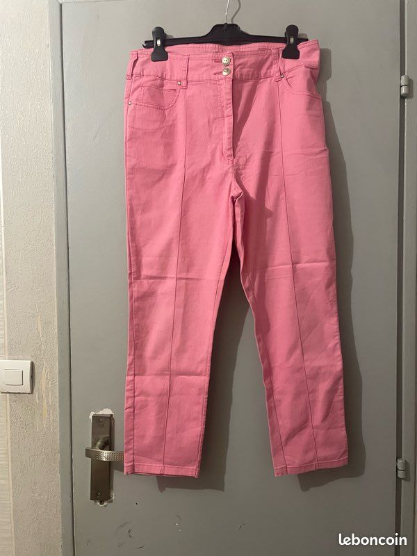 Pantalon Droit Rose Camaïeu Taille 40 - Coton/Élasthanne - Occasion Très Bon État