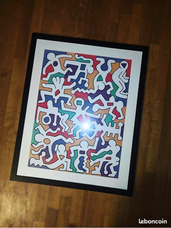 Impression D'Art Keith Haring - Lithographie Sur Toile - Pièce Unique Encadrée - Déco Murale