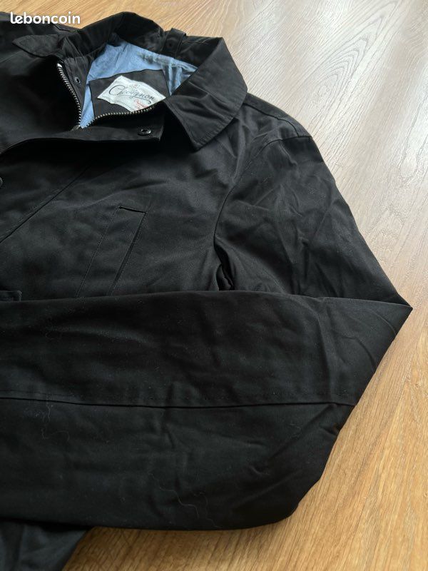Veste chevignon vintage noire parka mi-longue coton poches doublure bleue homme taille s (image 7)