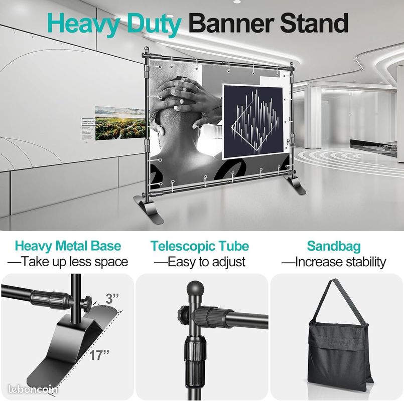 EMART Support de Fond Photo 3 m x 2,4 m, Support de Fond Réglable avec 2 Sacs de Sable et Sac de Transport pour Studio Photo, Portrait et Photographie de Produits, Studio (image 4)