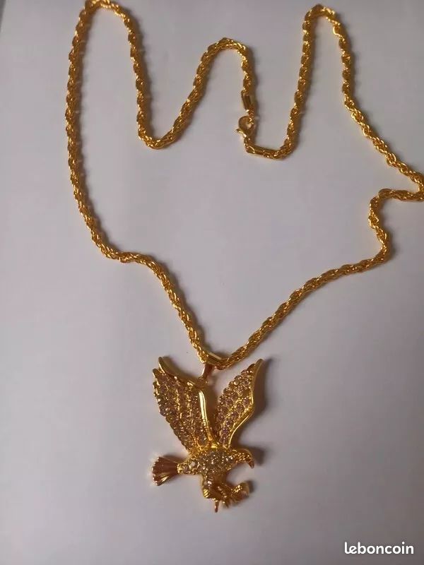 Chaîne Avec Pendentif En Cristal - Métal Doré - Occasion - Bijou Fantaisie Vintage