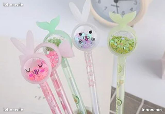 3 Stylos gel avec décor fleurs, animaux, paillettes, souvenir fête anniversaire enfants, fête fin d'année, neufs, 1/p (image 9)