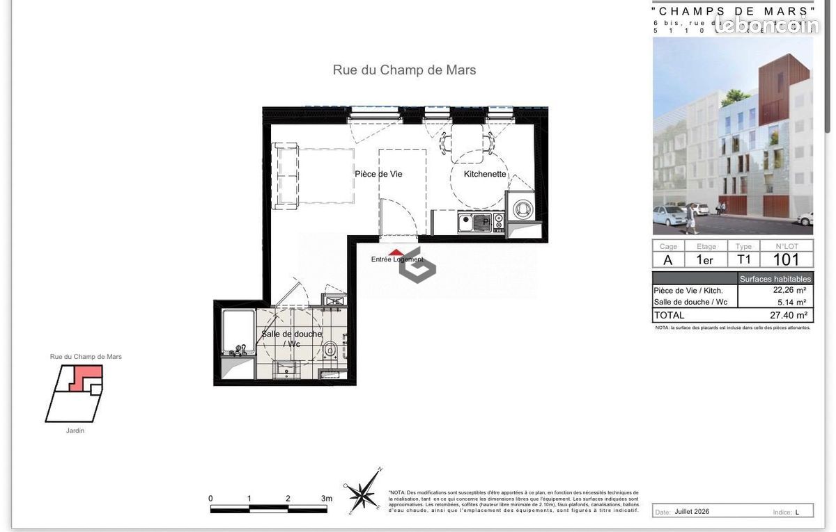 Appartement 1 pièce 27 m² · à Reims · 27 m² · 131 520 €