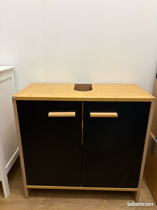 Meuble sous évier noir et bois (image 1)