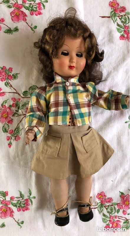 Ancienne poupée en terre de pippe 42 cm des années 30