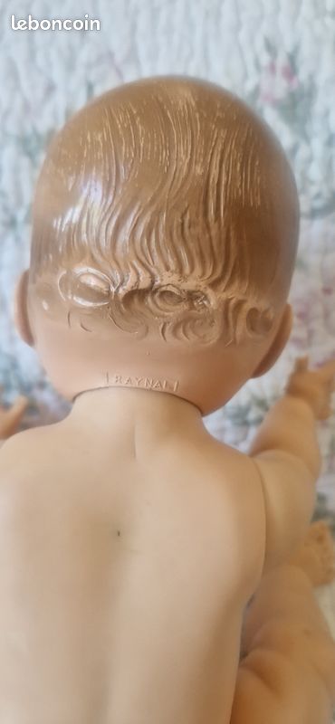 POUPON CRIEUR RAYNAL ANCIEN VERS 1960 TETE EN RODOHID HAUT : 37 cm EUR