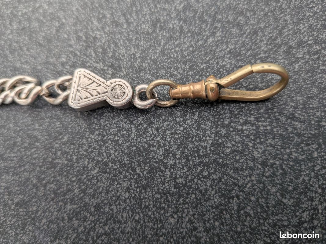 Chaîne de montre à gousset ancienne / châtelaine — Maille gourmette & embouts ciselés (18 cm) (image 2)