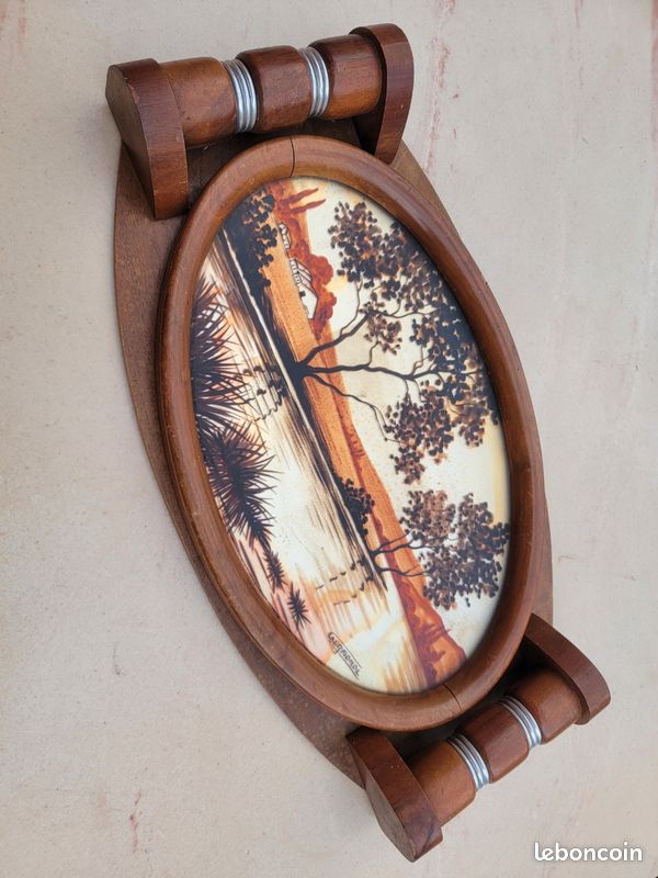 Plateau Art déco peinture sur verre signé Germonde (image 1)