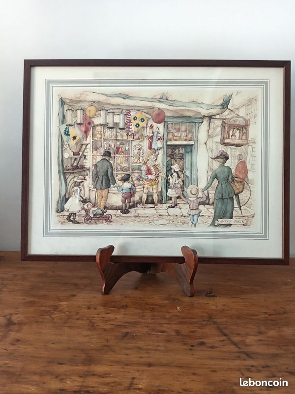 Cadre Photo Ancien Fait Main Anton Pieck – BOUTIQUE – Bois émaillé Et Verre – 34x41 Cm