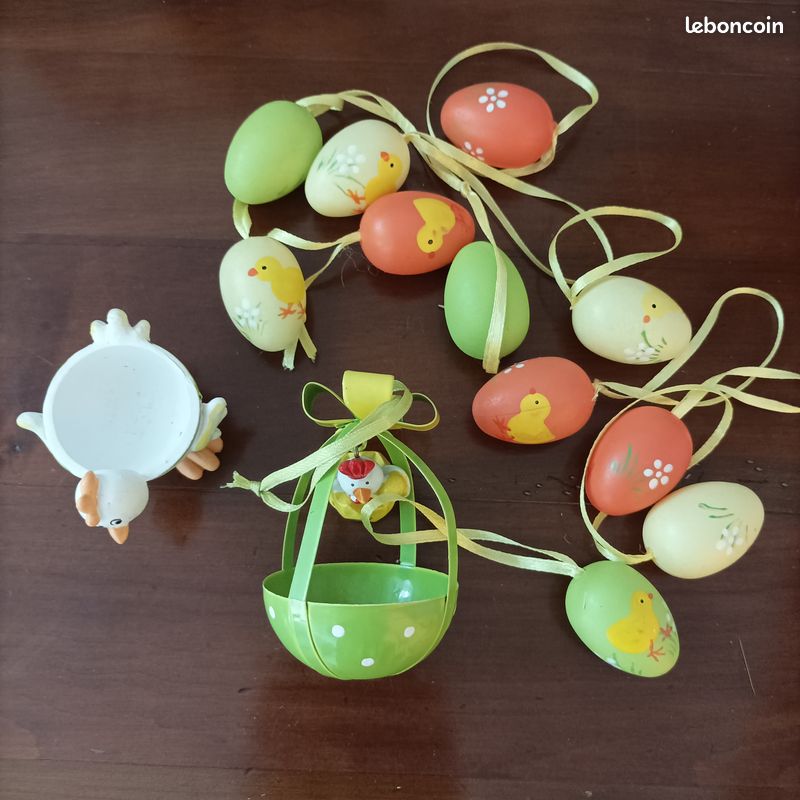 Décoration pâques oeufs, poule à suspendre et poussin (image 1)
