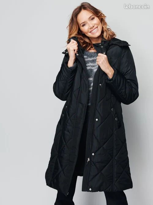 Manteau hiver long matelassé à capuche noir taille 46 Afibel