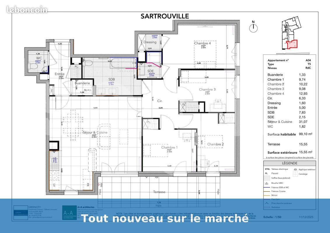Appartement 5 pièces 99 m² · à Sartrouville · 99 m² · 1 590 €/mois
