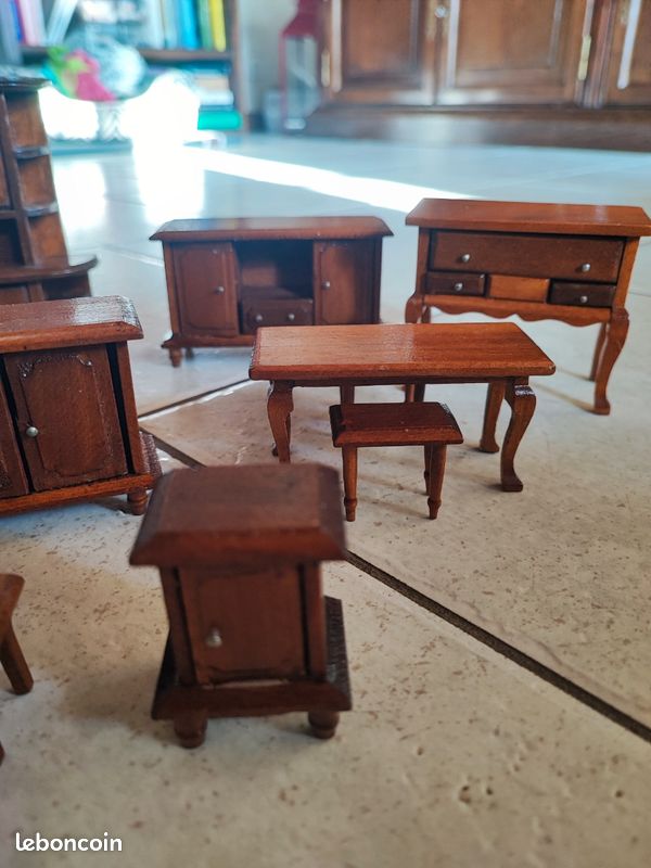 Meuble Miniature Vintage pour maison de poupée 1:12, bureau de Table en bois avec tiroirs