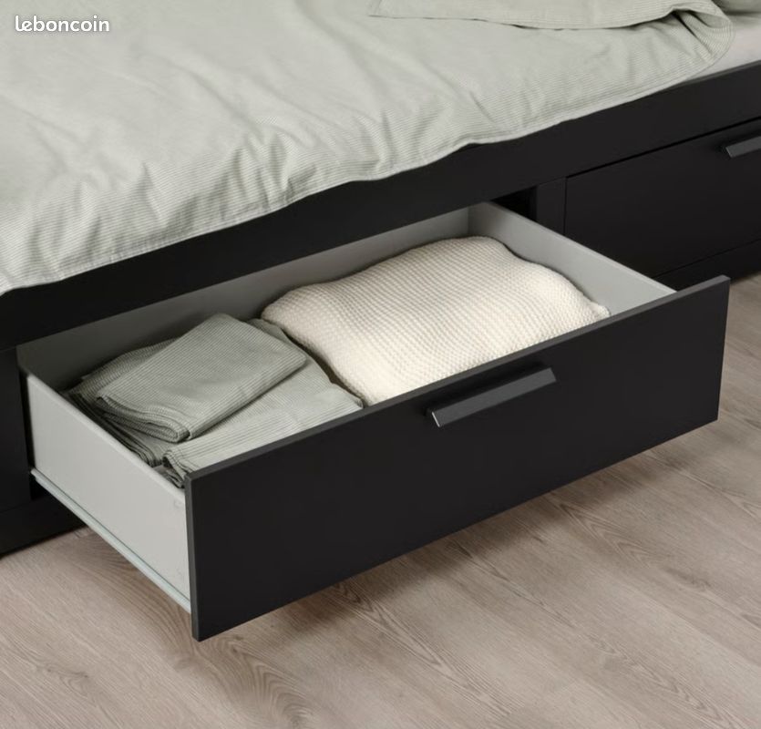 Lit IKEA BRIMNES noir 1 place / 2 places + 2 matelas – 100 (image 4)