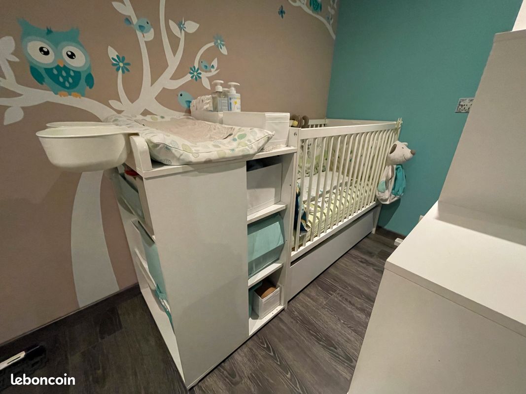 Lit bébé 3 en 1 (Lit + table) avec tiroir, évolutif lit junior - SAUTHON (image 1)
