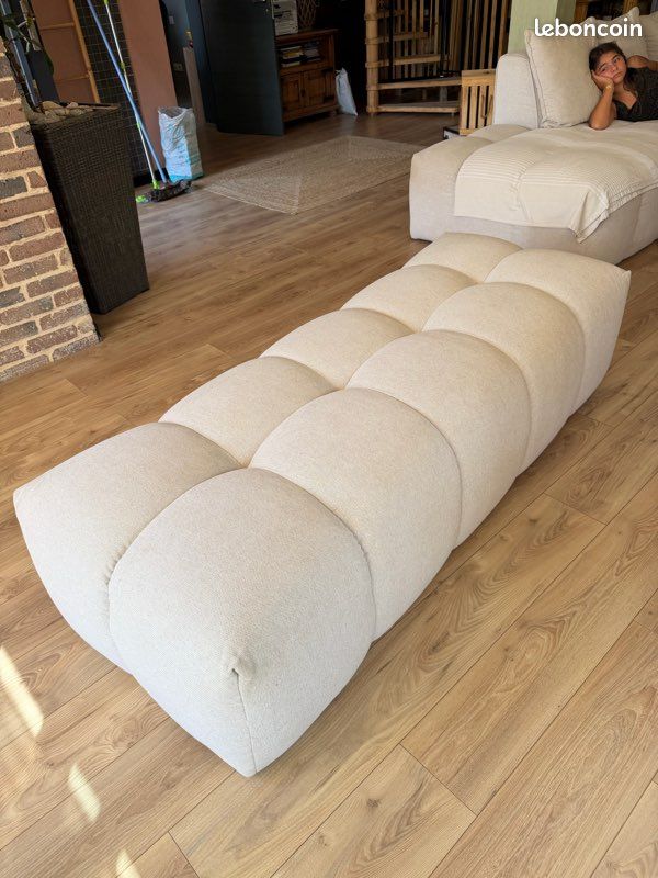 Banquette / pouf XXL BOBOCHIC – écru – 185 × 75 cm (image 1)
