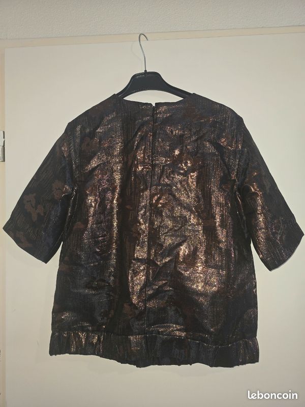 Top Tunique Manches 3/4 YEST Noir Et Camel, Taille 14/16 - Neuf Sans étiquettes