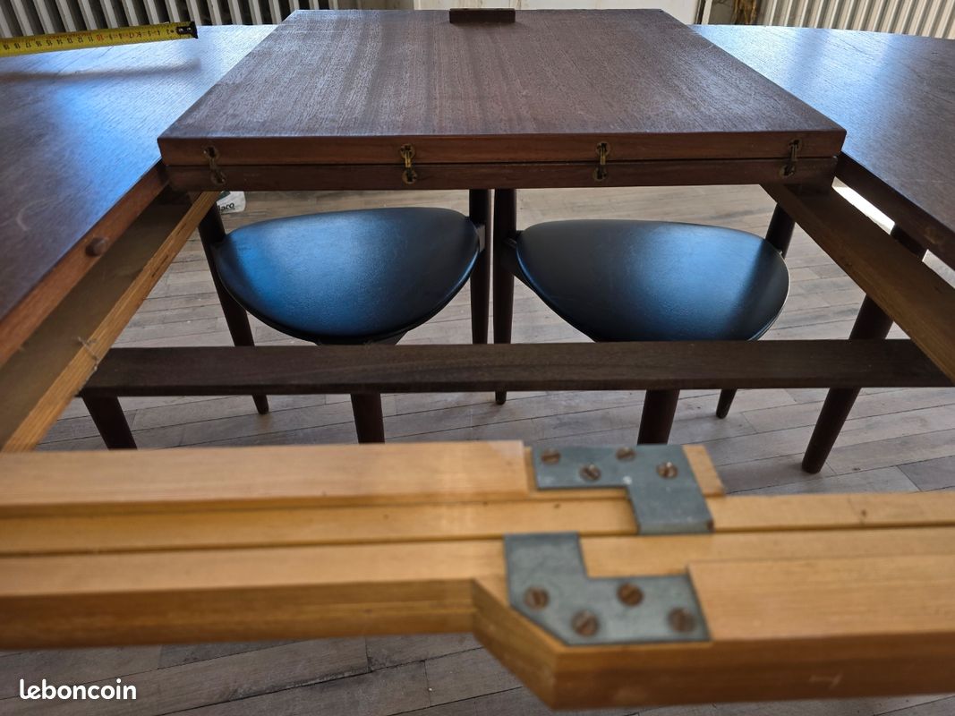 Table ronde Hans Olsen Frem Røjle Roundette teck 5 chaises scandinave danois vintage extensible salle manger (image 18)
