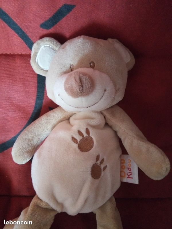 Doudou ours beige et marron empreinte 27 cm doukidou (image 2)