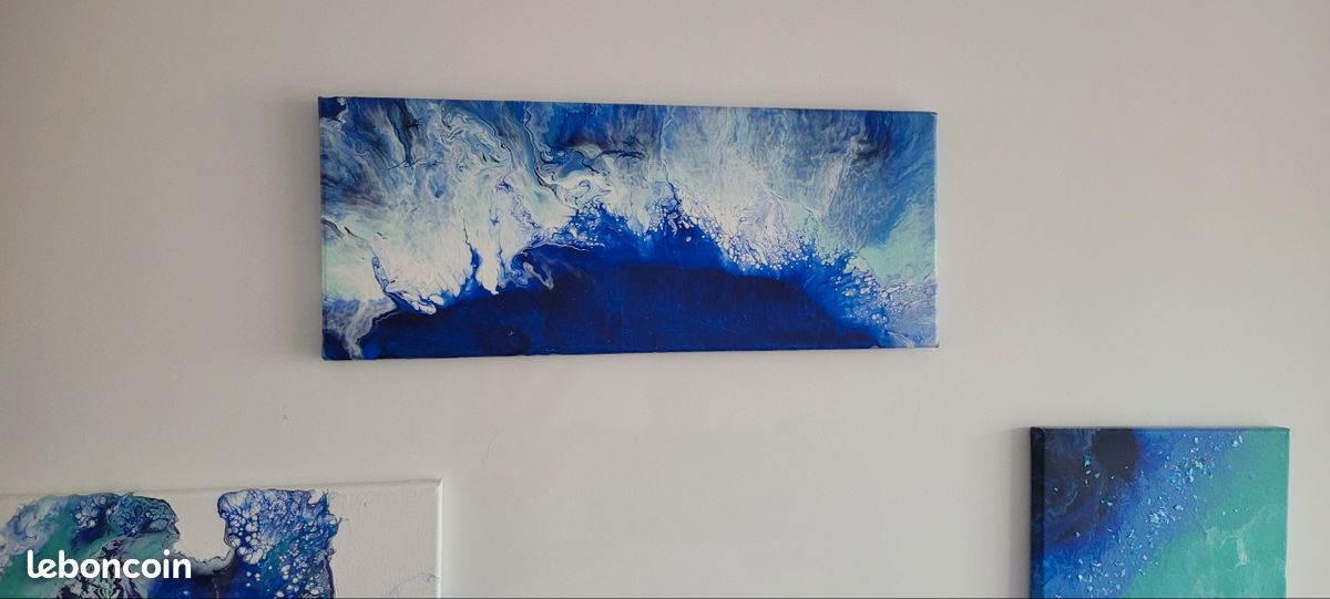 Tableau Abstrait Technique Pouring Multicolore Sur Toile Carrée