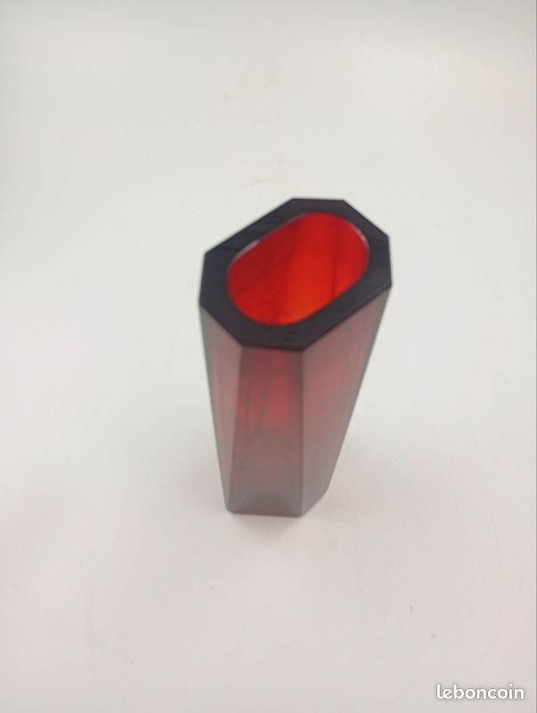 Vase Géode Prisme Facetté Vintage Rouge Rubis Années 60 70 Midcentury Moderniste Space Age (image 9)