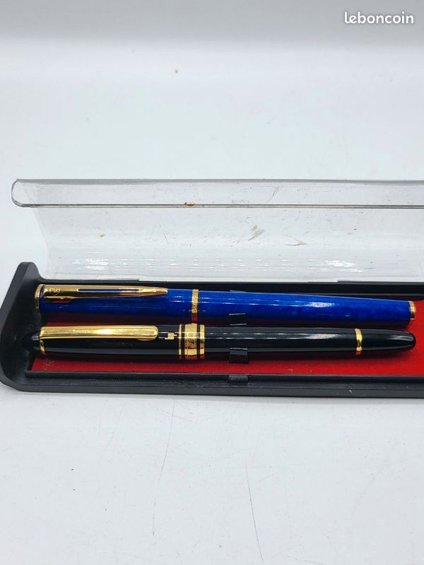 #XO - Coffret 2 stylos plume Waterman & Lip noir bleu finitions dorées vintage (image 2)