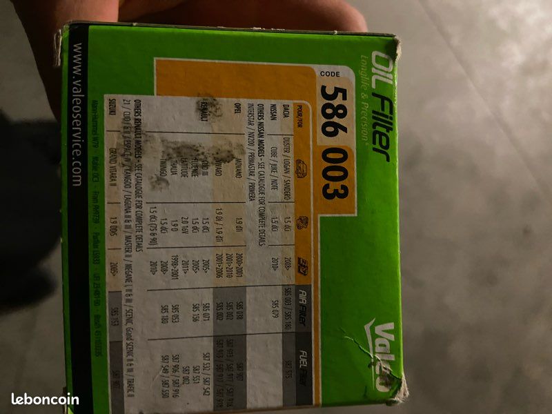 Filtre à huile VALEO 586003 - NEUF - Renault, Dacia, Nissan, Suzuki (image 2)
