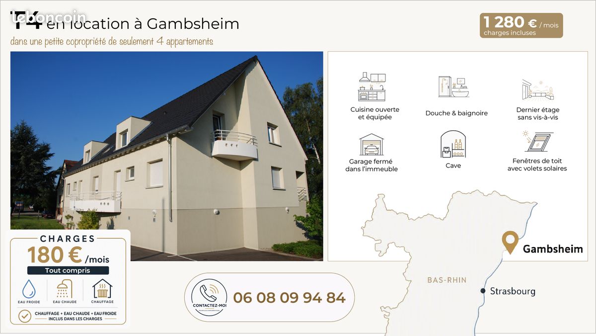 Appartement 4 pièces 85 m² · à Gambsheim · 85 m² · 1 280 €/mois