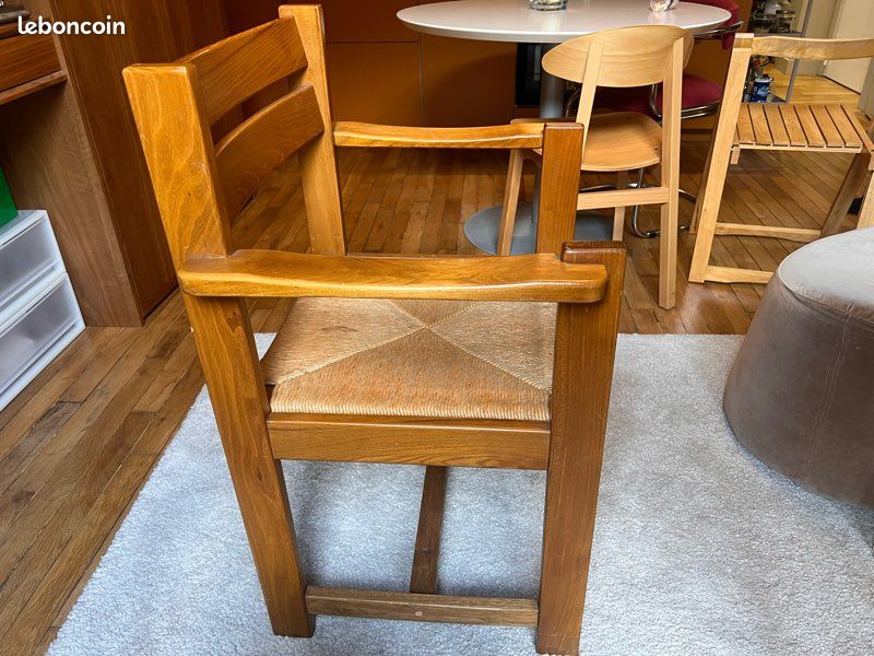 Chaise en bois et paille mid century (image 4)