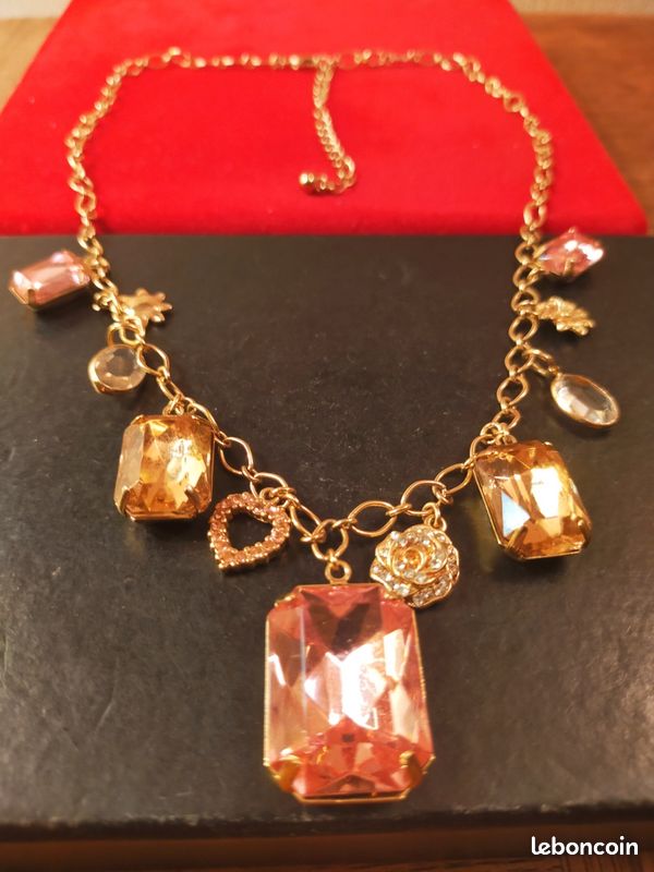 Collier Vintage Rétro Signé AVON - Pendentif Cercles Dorés - Bijou Fantaisie Femme