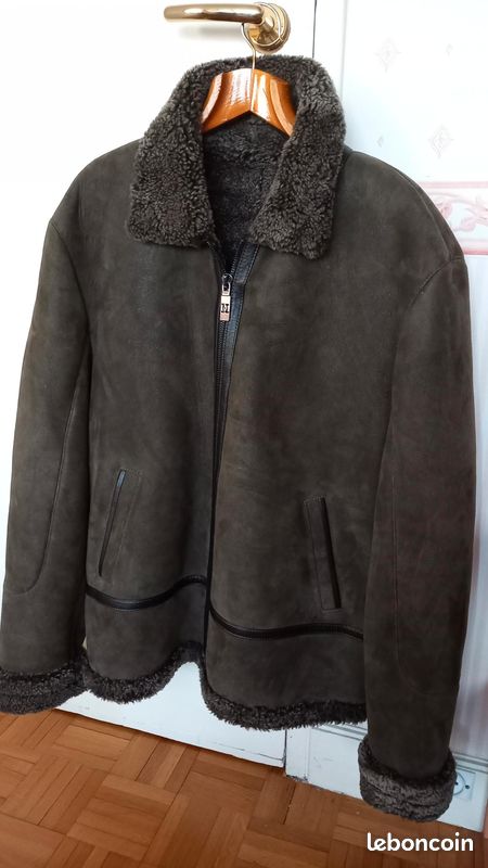 Veste en peau d'agneau et fausse fourrure vert bronze (image 4)