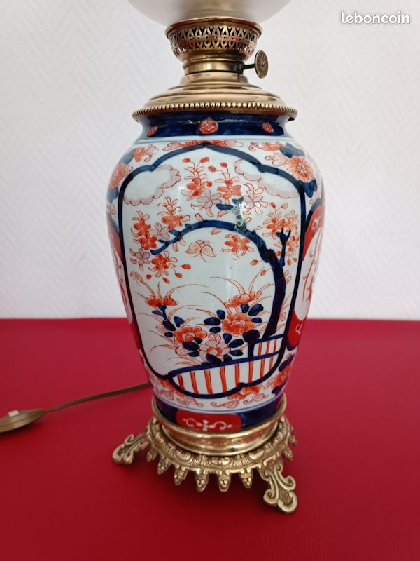Lampe à Pétrole électrifiée Style Imari - Début XXe, Décor Phénix Et Floral, 65cm