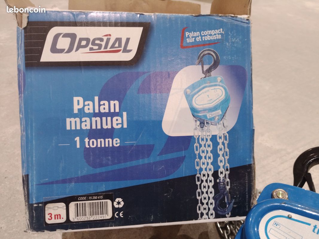 PALAN À CHAÎNE MANUEL, 1 T - 3 M DE CHAÎNE - HAUTEUR DE TRAVAIL 2,5 M