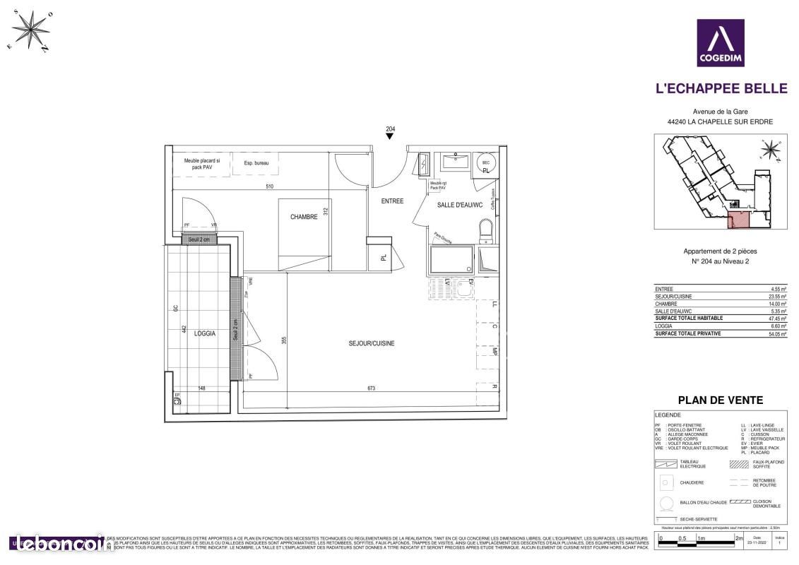 Appartement 2 pièces 47 m² · à La Chapelle-sur-Erdre · 47 m² · 664 €/mois