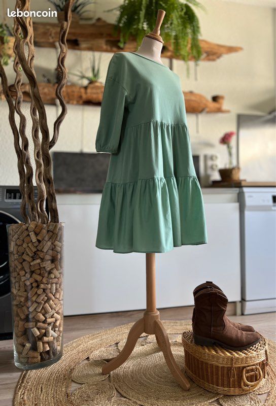 Robe Zara vert menthe bohème fluide volantée taille S (image 2)