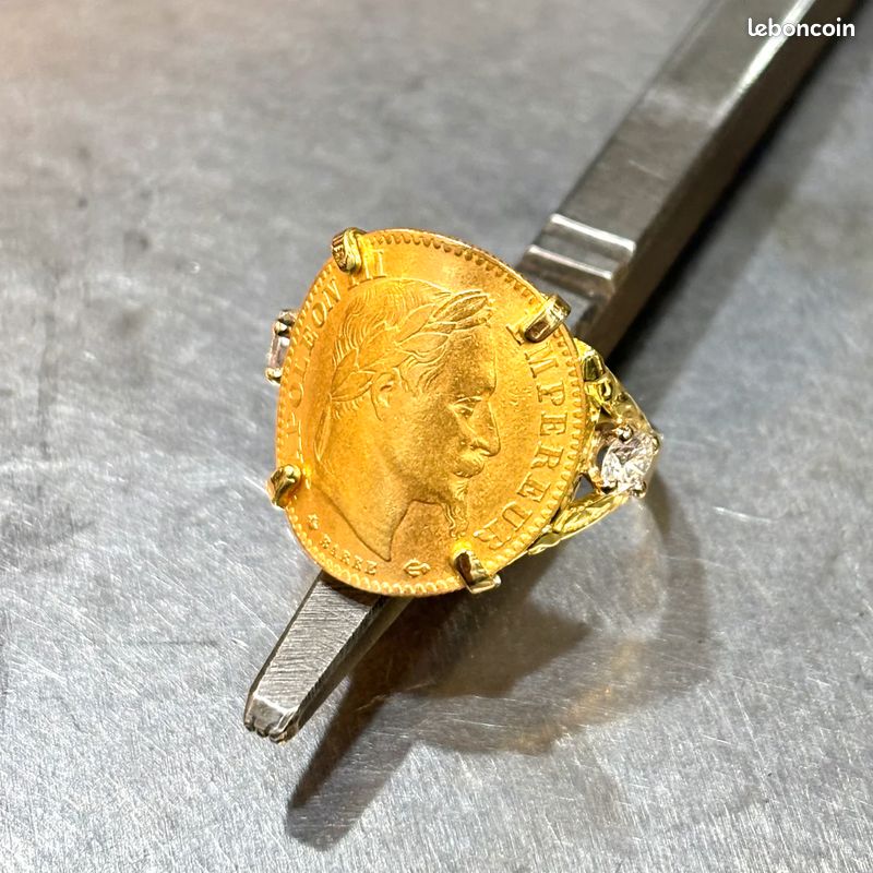 Bague Pièce - Or Jaune 750 & Pièce 10 Francs Napoléon & Diamants (image 3)