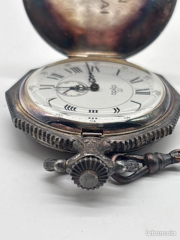 Montre à gousset Clyda ancienne avec chaîne cadran romain à restaurer #C68 (image 4)