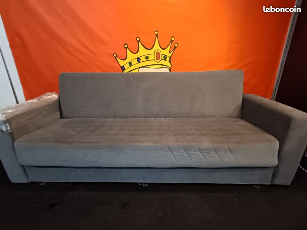 Canapé lit banquette clic clac gris cendré tissu (neuf) (image 1)