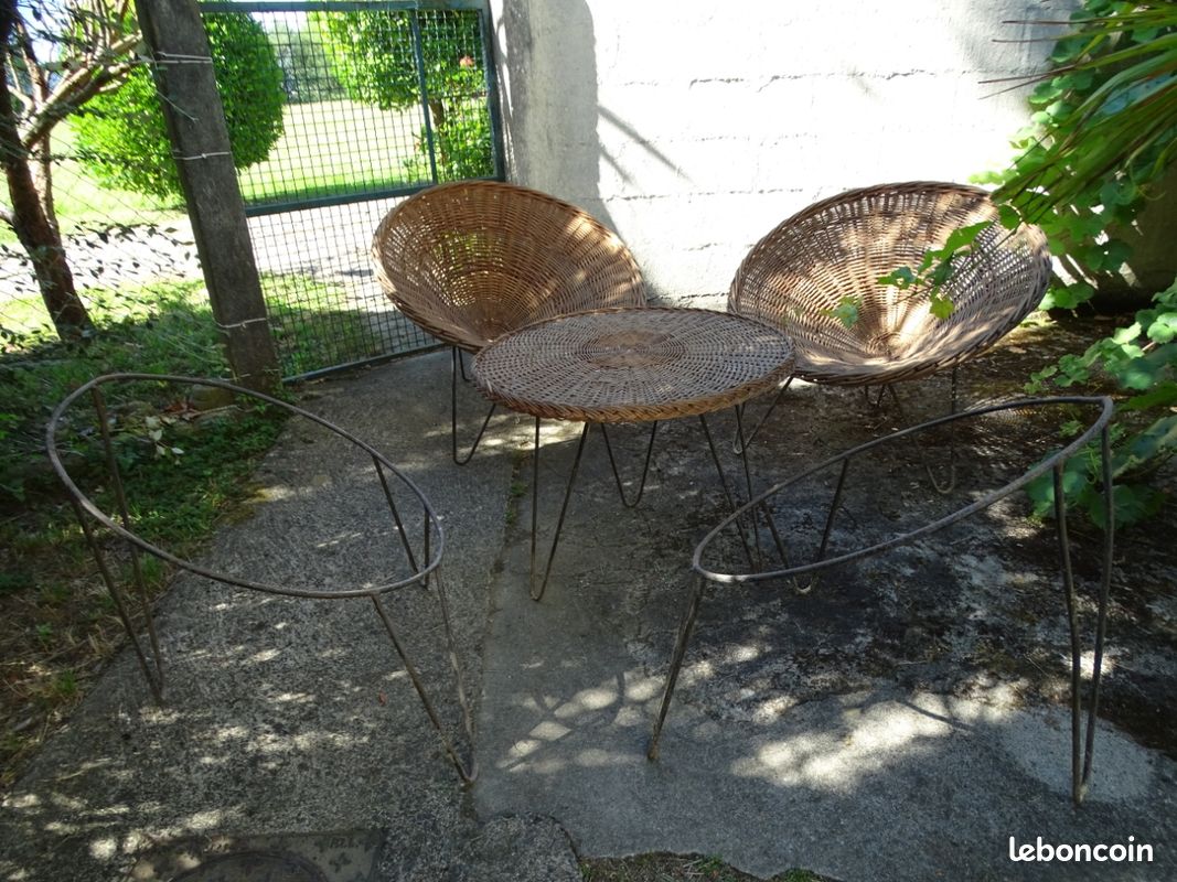 Salon de jardin Vintage en osier/rotin - Ensemble 5 pièces (image 2)