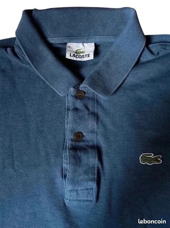 Polo Lacoste bleu manches longues – Crocodile brodé – Vintage Taille XXL (image 4)