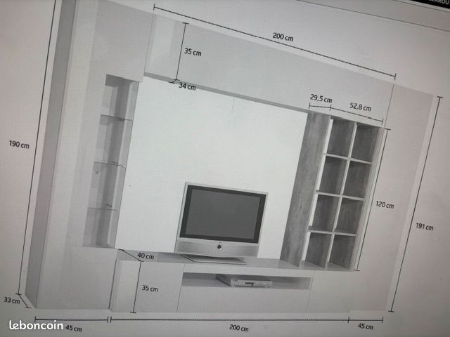 Meuble salon tv ardoise/bois led vitrine (image 3)