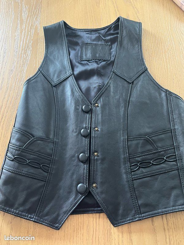 Gilet cuir sans manche noir (image 1)