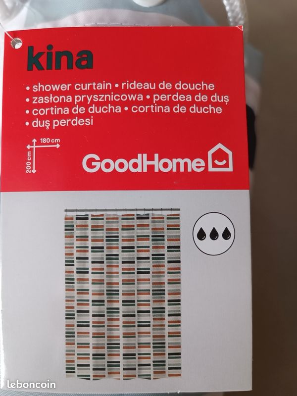 Rideau de douche GoodHome Kina + barre réglable (1 m à 1,80 m) – Très bon état (image 3)