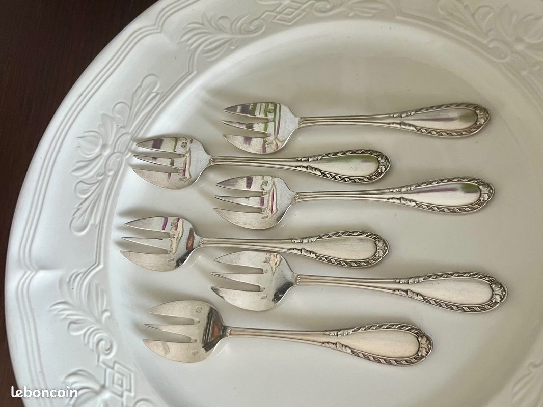 6 Fourchettes anciennes à huitres métal argenté - Arts de la table