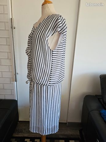 Robe D'été Occasion Jacqueline Riu - Taille 44 (équivalent L) - Coton Beige, Style évasé Long